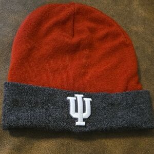 Maroon and Charcoal Two-Tone Beanie with White Embroidered Logo